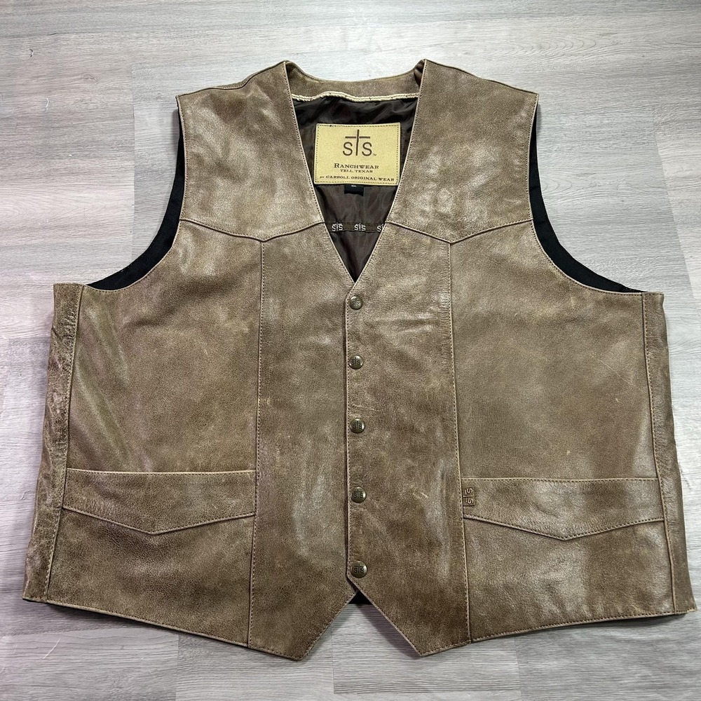 STS Ranchwear Vest Mens 3XL Brown Leather Western Snap Front Chisum Insulated